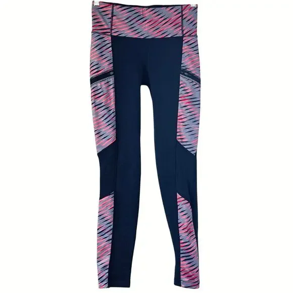 Athleta Polartech Fleece Leggings Navy/Pink Size M *EUC - Picture 2 of 10